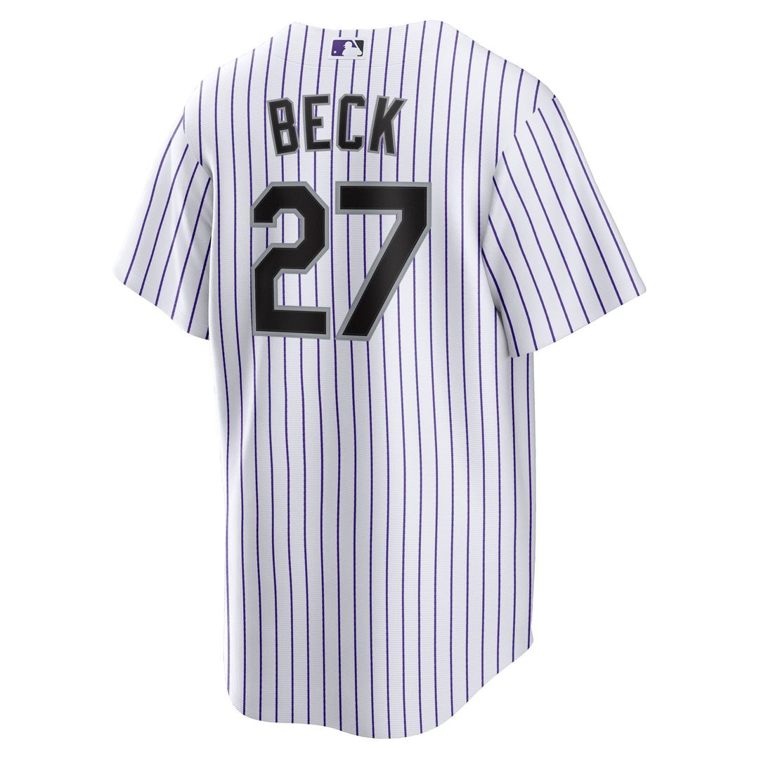 Men's Colorado Rockies Jordan Beck White Home Replica Jersey