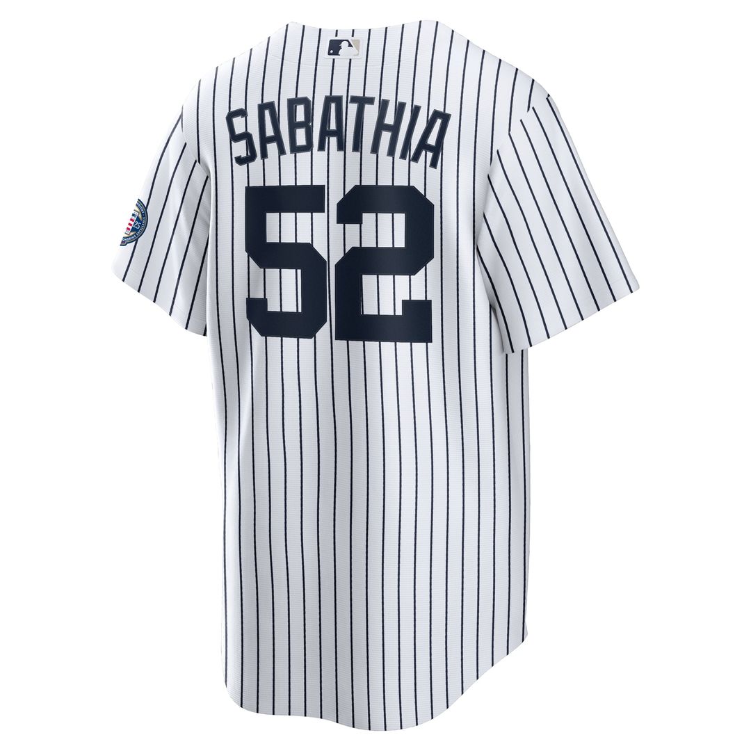 Men's New York Yankees CC Sabathia White 2025 Baseball Hall of Fame Name & Number Retired Replica Jersey