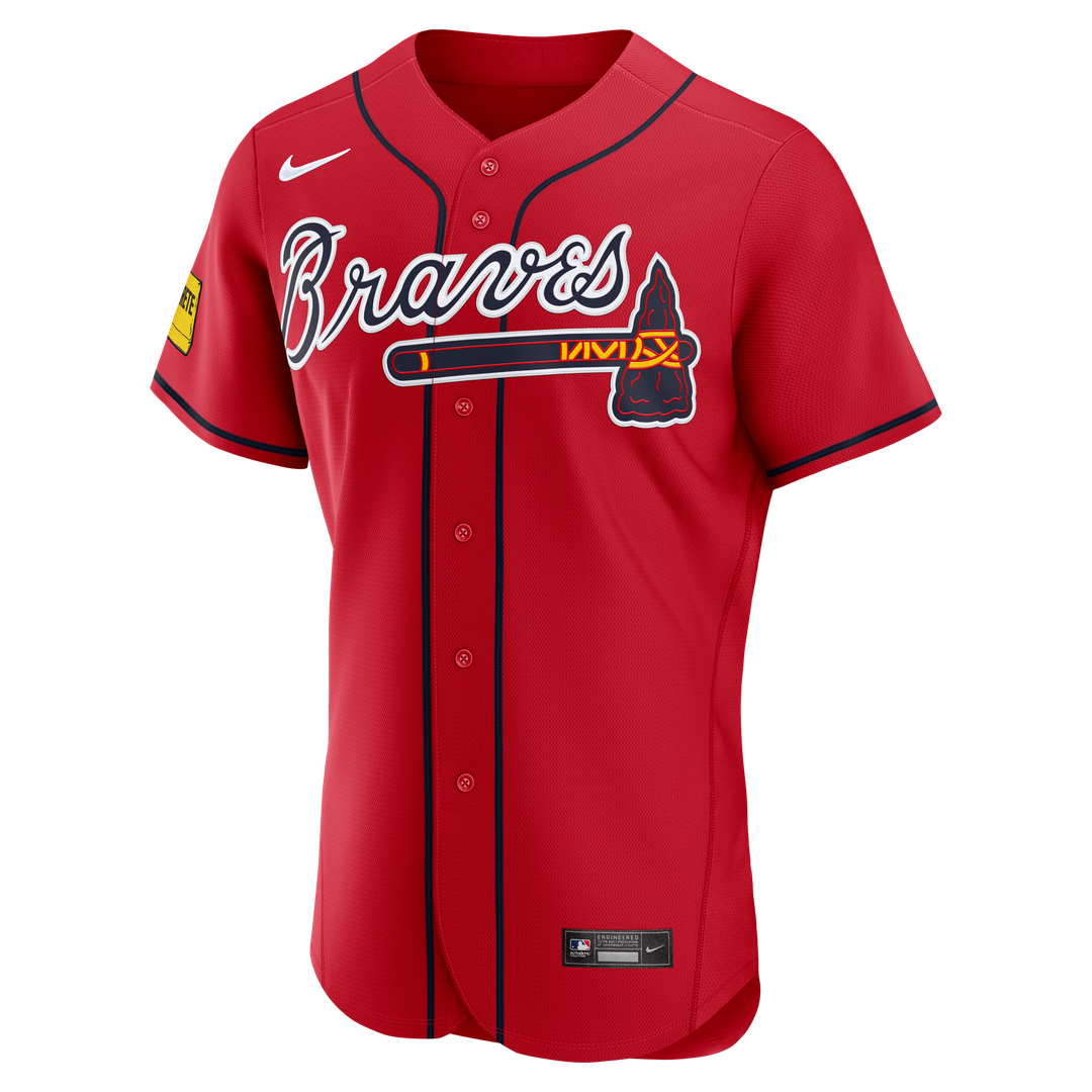 Men's Atlanta Braves Ronald Acuña Jr. Red Alternate Sponsor Patch Jersey