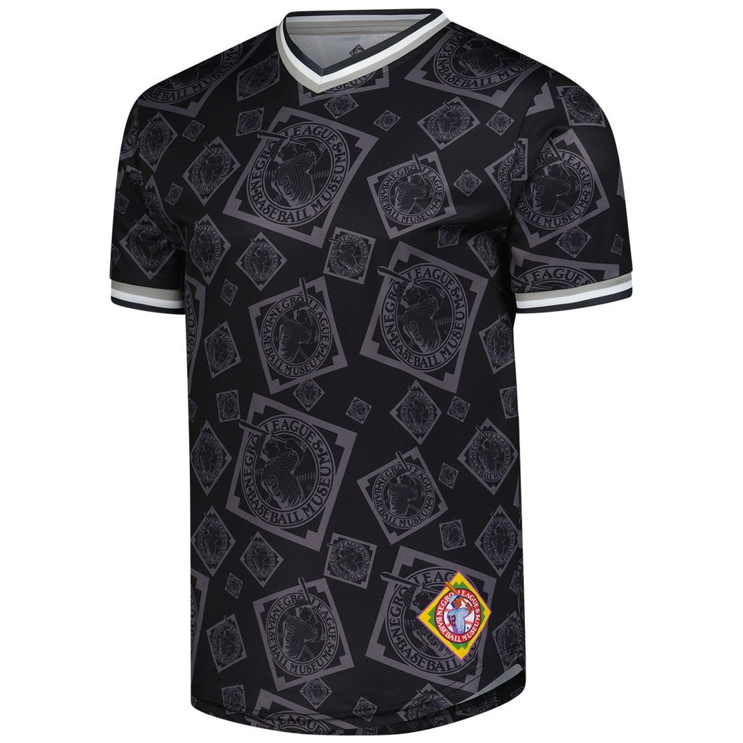 Men's Negro League Baseball Black Allover Print V-Neck Baseball Jersey