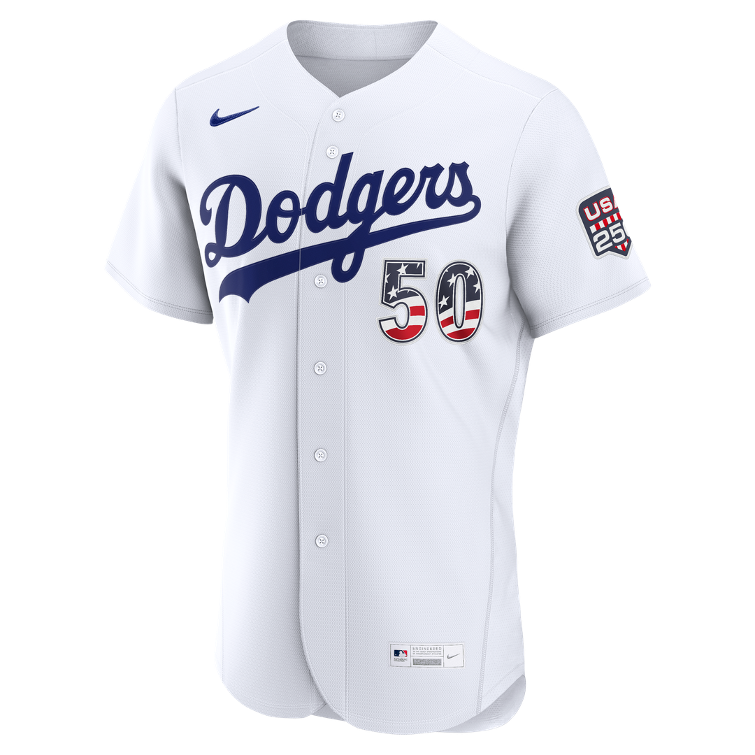 Fourth of July Men's Los Angeles Dodgers Mookie Betts White USA 250 Jersey