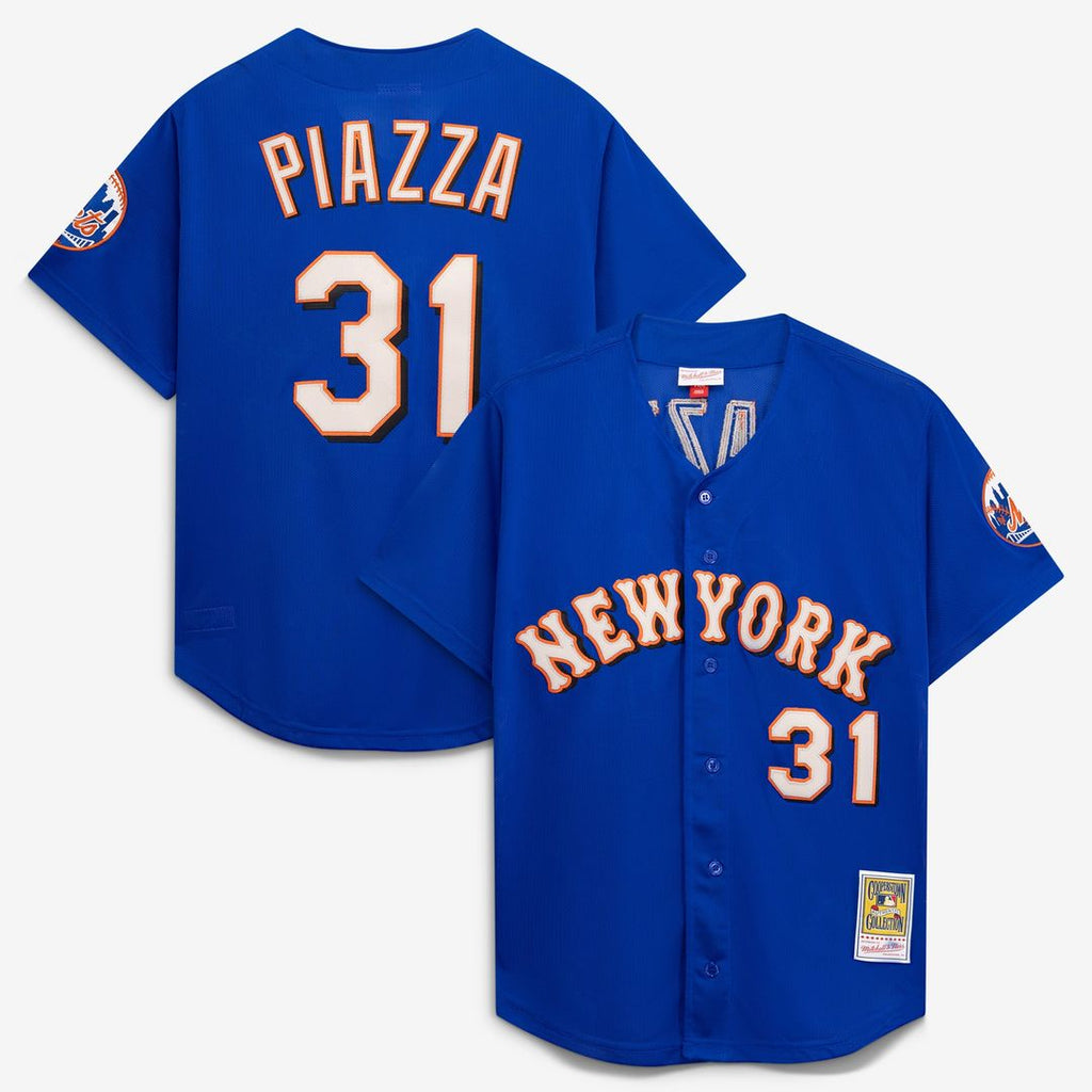 Men's New York Mets Mike Piazza Orange Mesh Batting Practice Button-Up Jersey