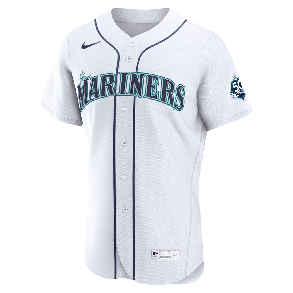 Men's Seattle Mariners White 50th Anniversary Patch Home Jersey