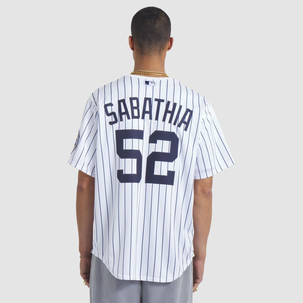 Men's New York Yankees CC Sabathia White 2025 Baseball Hall of Fame Name & Number Retired Replica Jersey