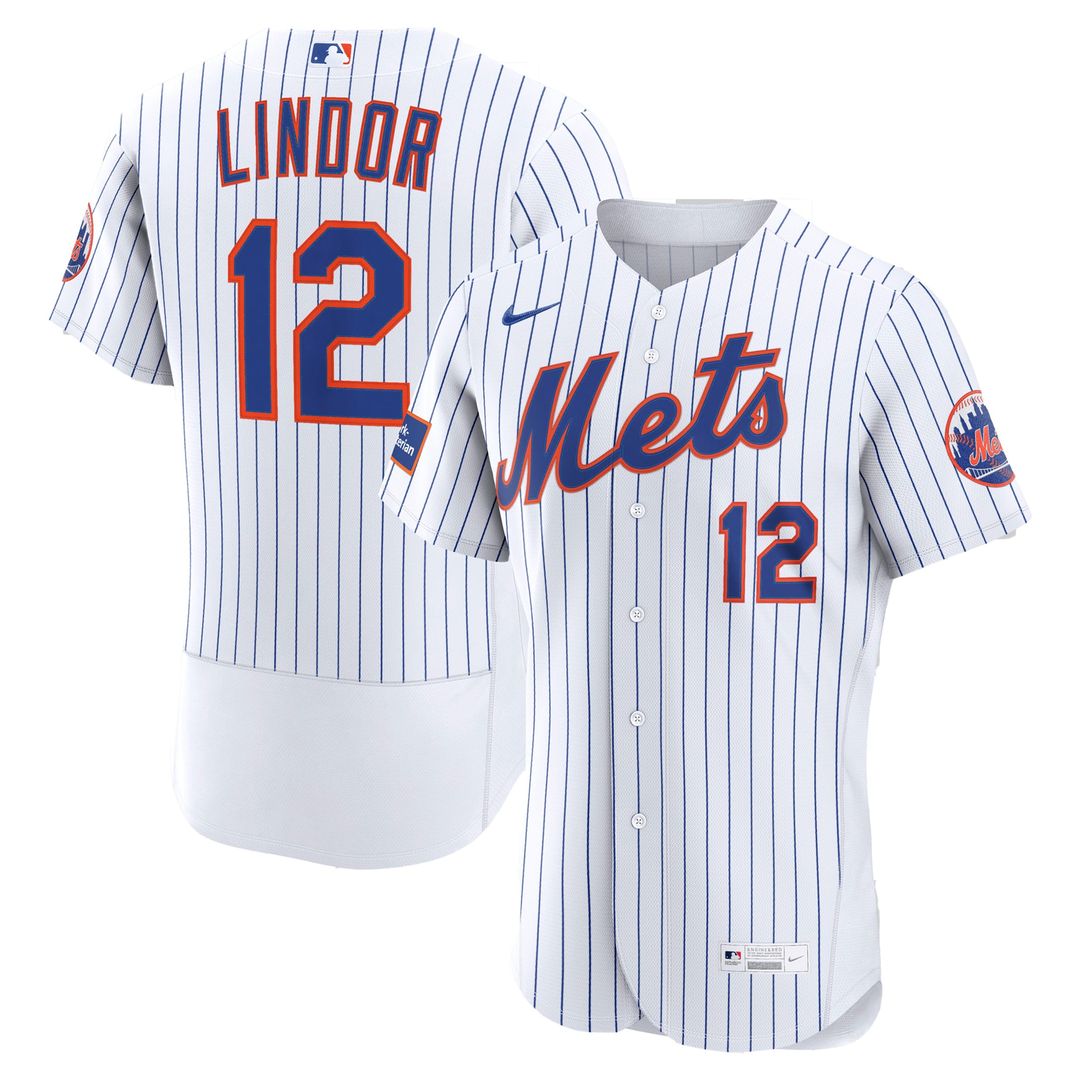 Men's New York Mets Francisco Lindor White Home Sponsor Patch Jersey