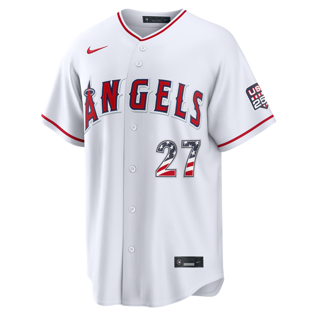 Fourth of July Men's Los Angeles Angels Mike Trout White USA 250 Stadium Jersey