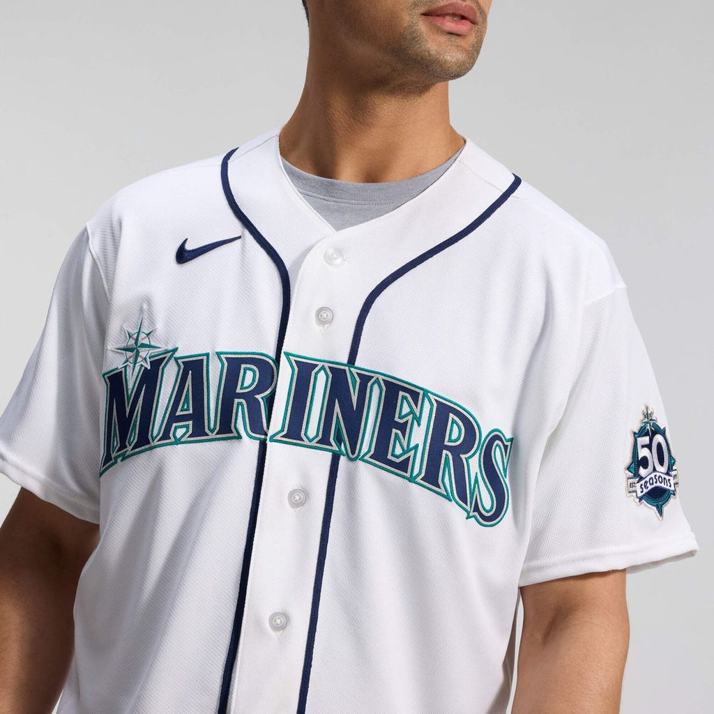 Men's Seattle Mariners White 50th Anniversary Patch Home Jersey
