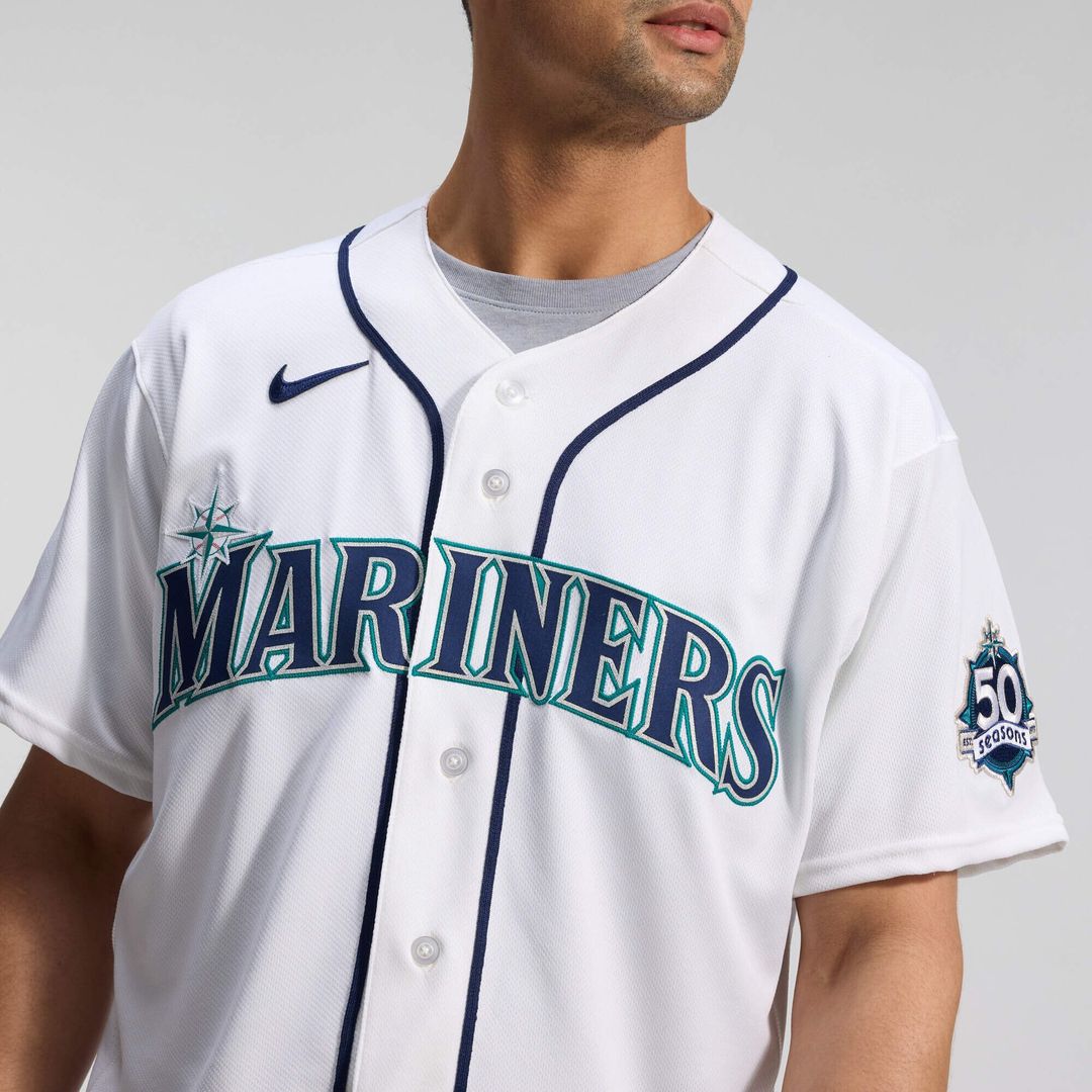 Men's Seattle Mariners White 50th Anniversary Patch Home Jersey