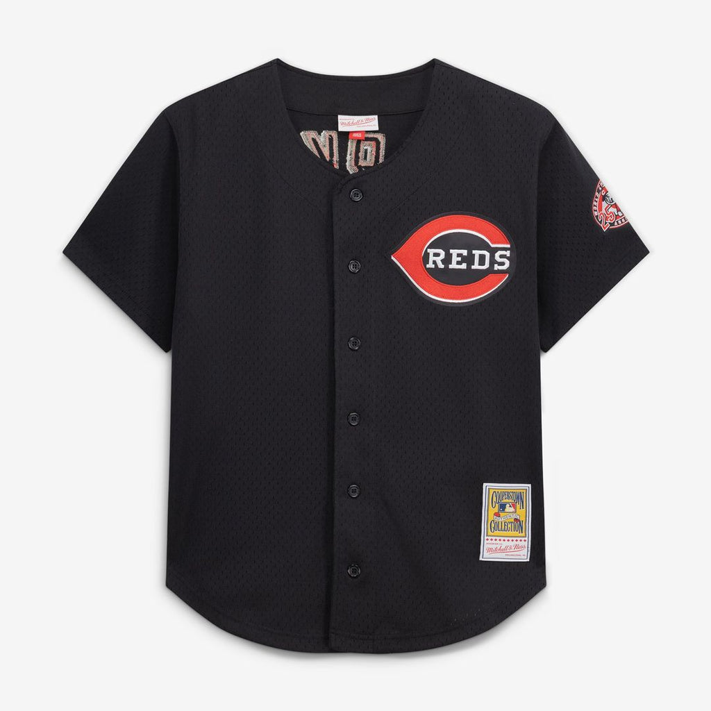 Men's Cincinnati Reds Barry Larkin Black Mesh Batting Practice Button-Up Jersey