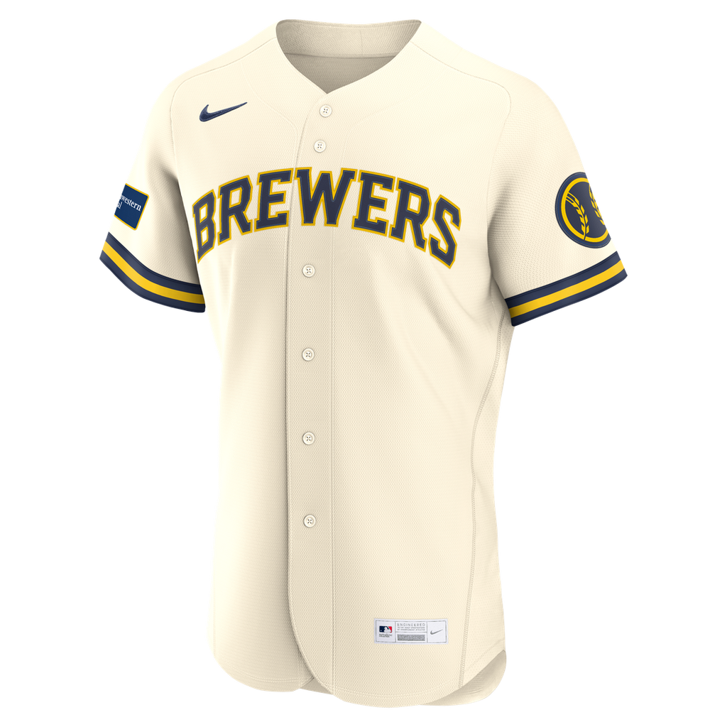 Men's Milwaukee Brewers Cream Home Sponsor Patch Jersey