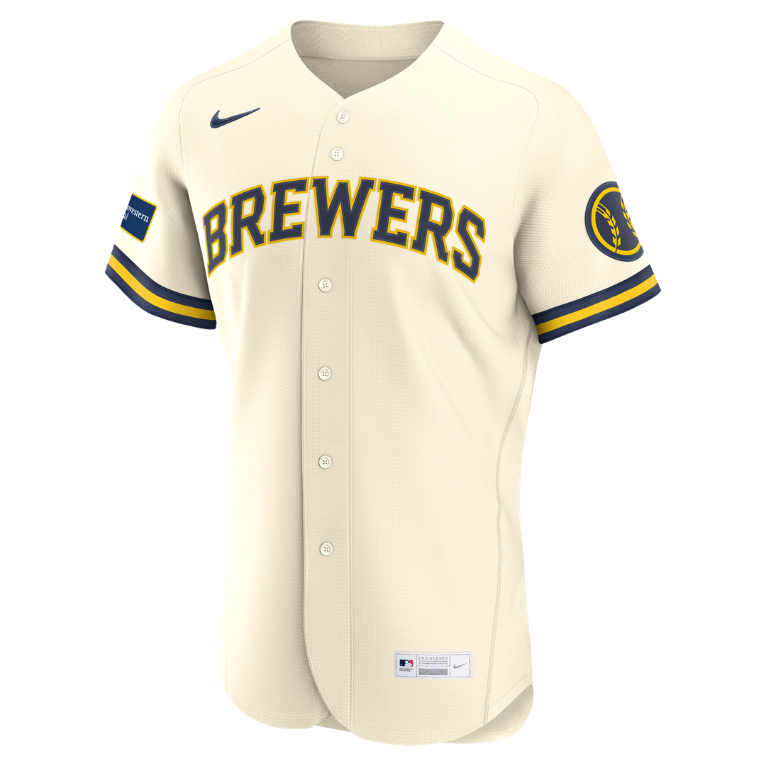 Men's Milwaukee Brewers Cream Home Sponsor Patch Jersey
