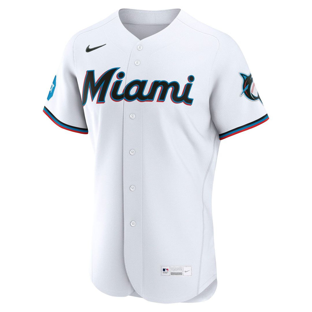 Men's Miami Marlins White Home Sponsor Patch Jersey
