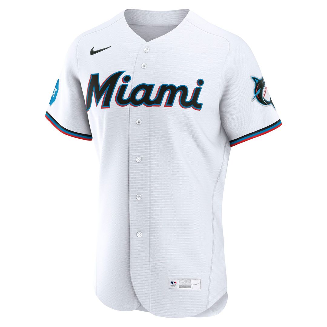 Men's Miami Marlins White Home Sponsor Patch Jersey