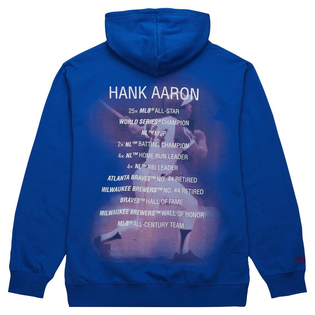 Men's Atlanta Braves Hank Aaron Royal Vintage Logo Name & Number Pullover Hoodie