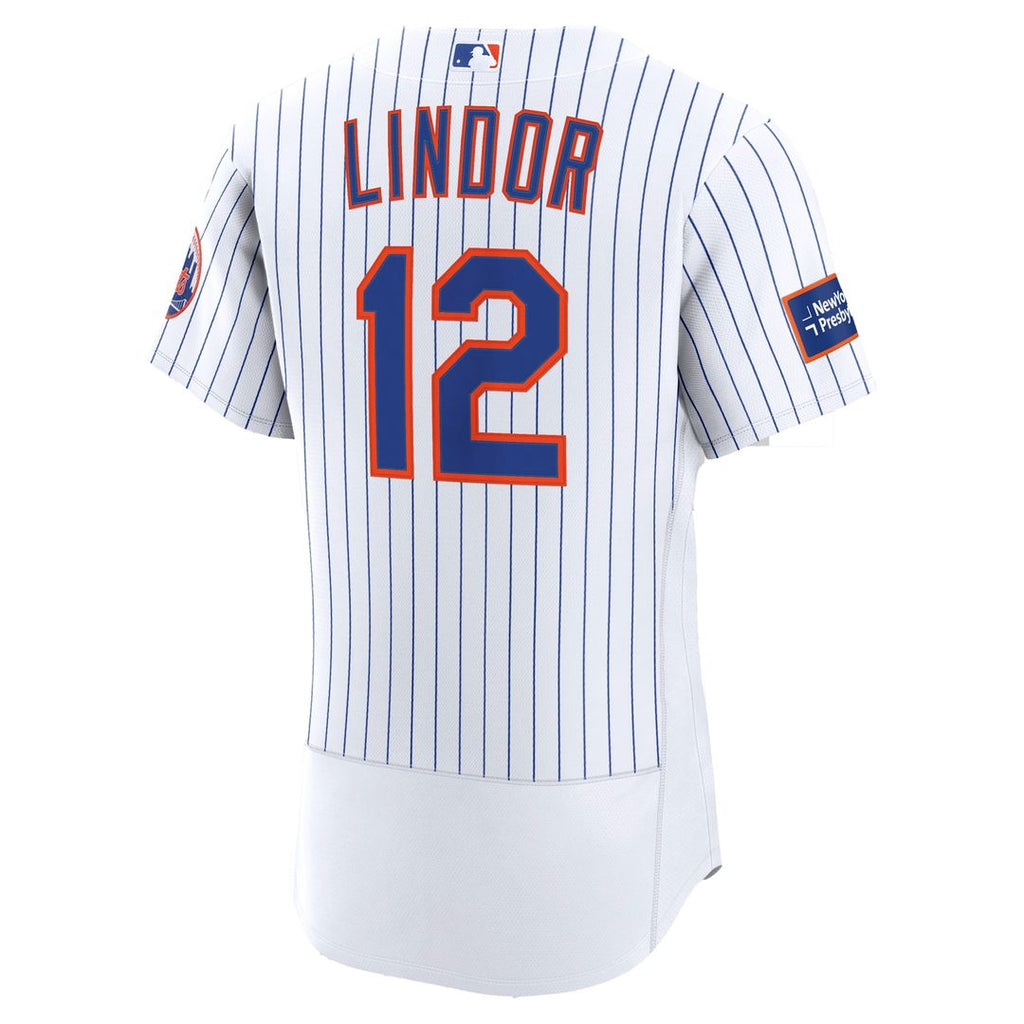 Men's New York Mets Francisco Lindor White Home Sponsor Patch Jersey
