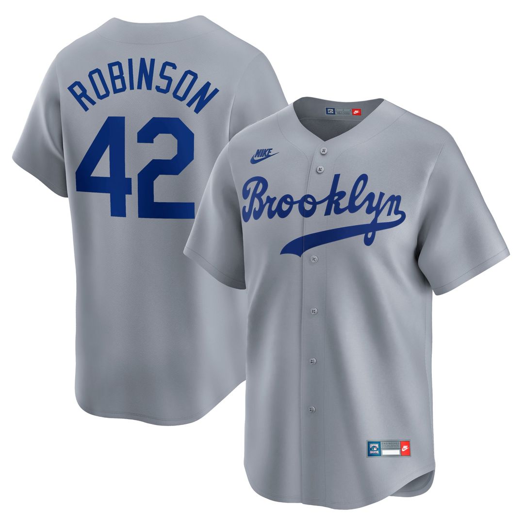 Men's Brooklyn Dodgers Jackie Robinson Gray Throwback Jersey