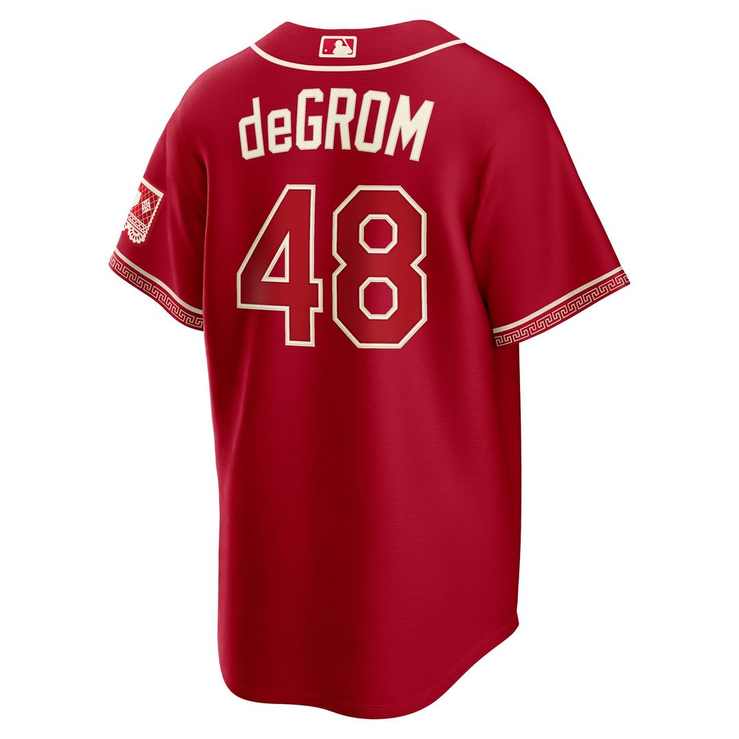 Men's Texas Rangers Jacob deGrom Red 2026 City Connect Stadium Jersey