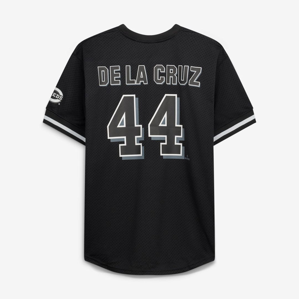 Men's Cincinnati Reds Elly De La Cruz Black/White Big & Tall Heavyweight Mesh Jersey