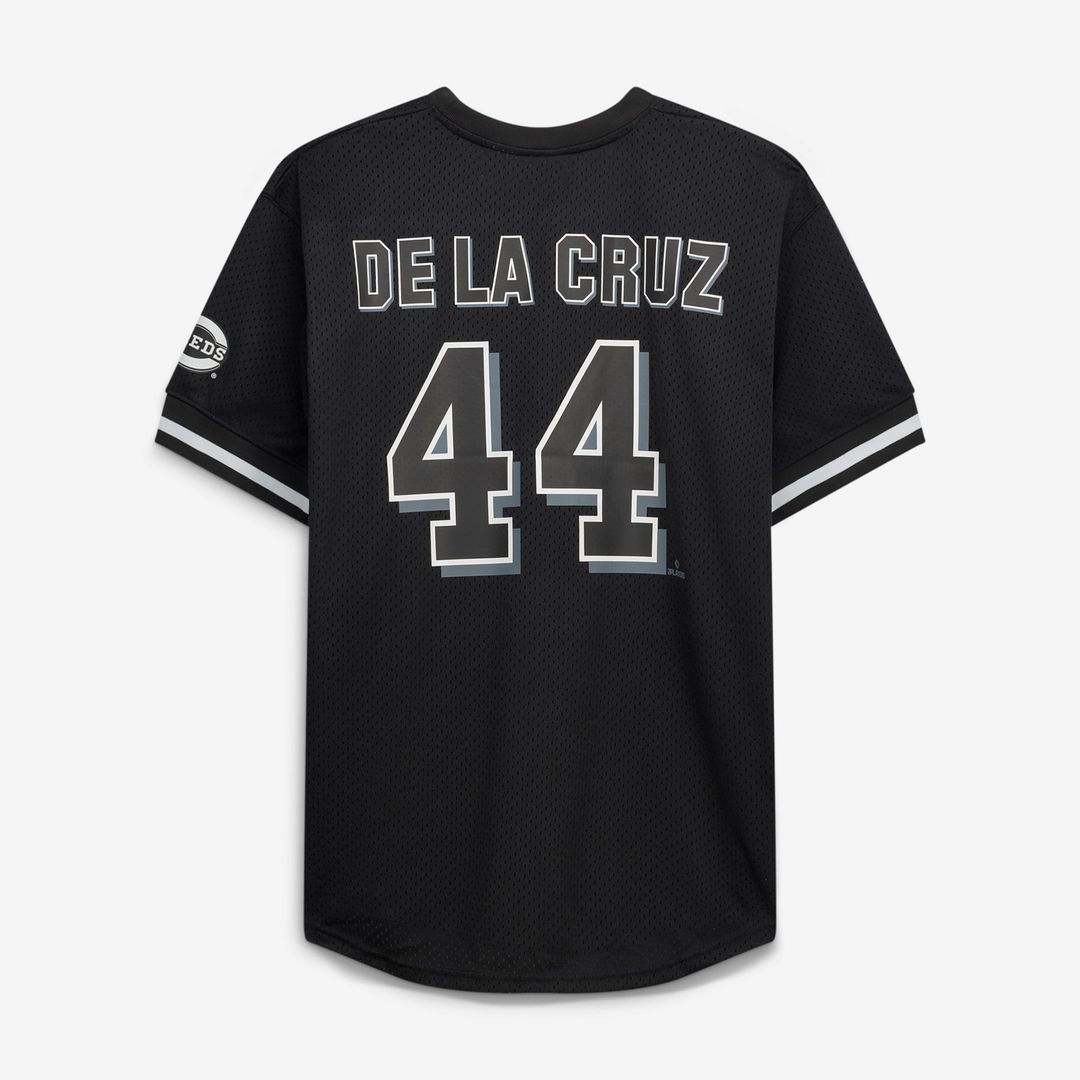 Men's Cincinnati Reds Elly De La Cruz Black/White Big & Tall Heavyweight Mesh Jersey