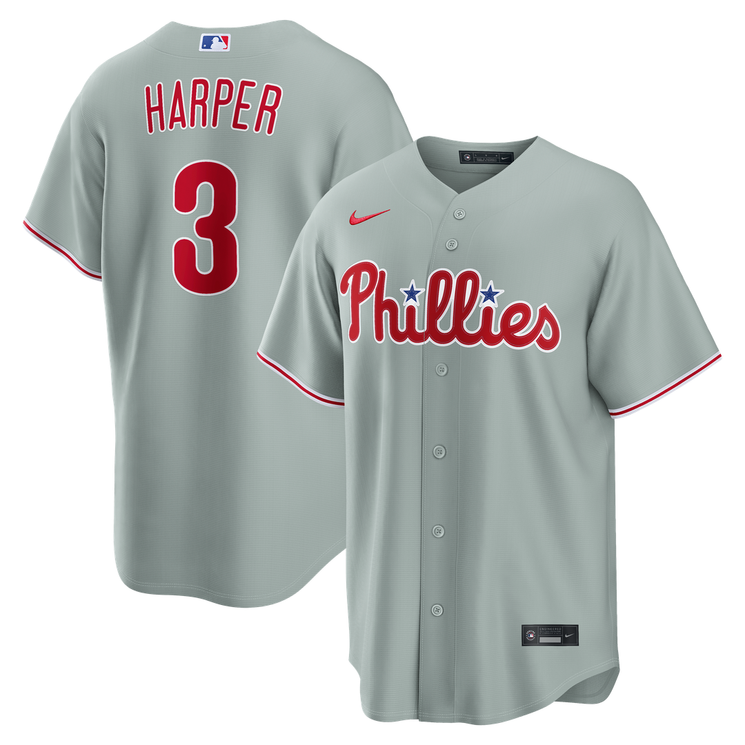 Men's Philadelphia Phillies Bryce Harper Gray Road Replica Jersey