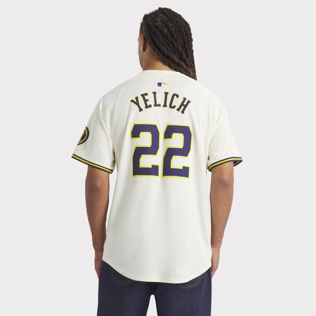 Men's Milwaukee Brewers Christian Yelich Cream Home Player Jersey