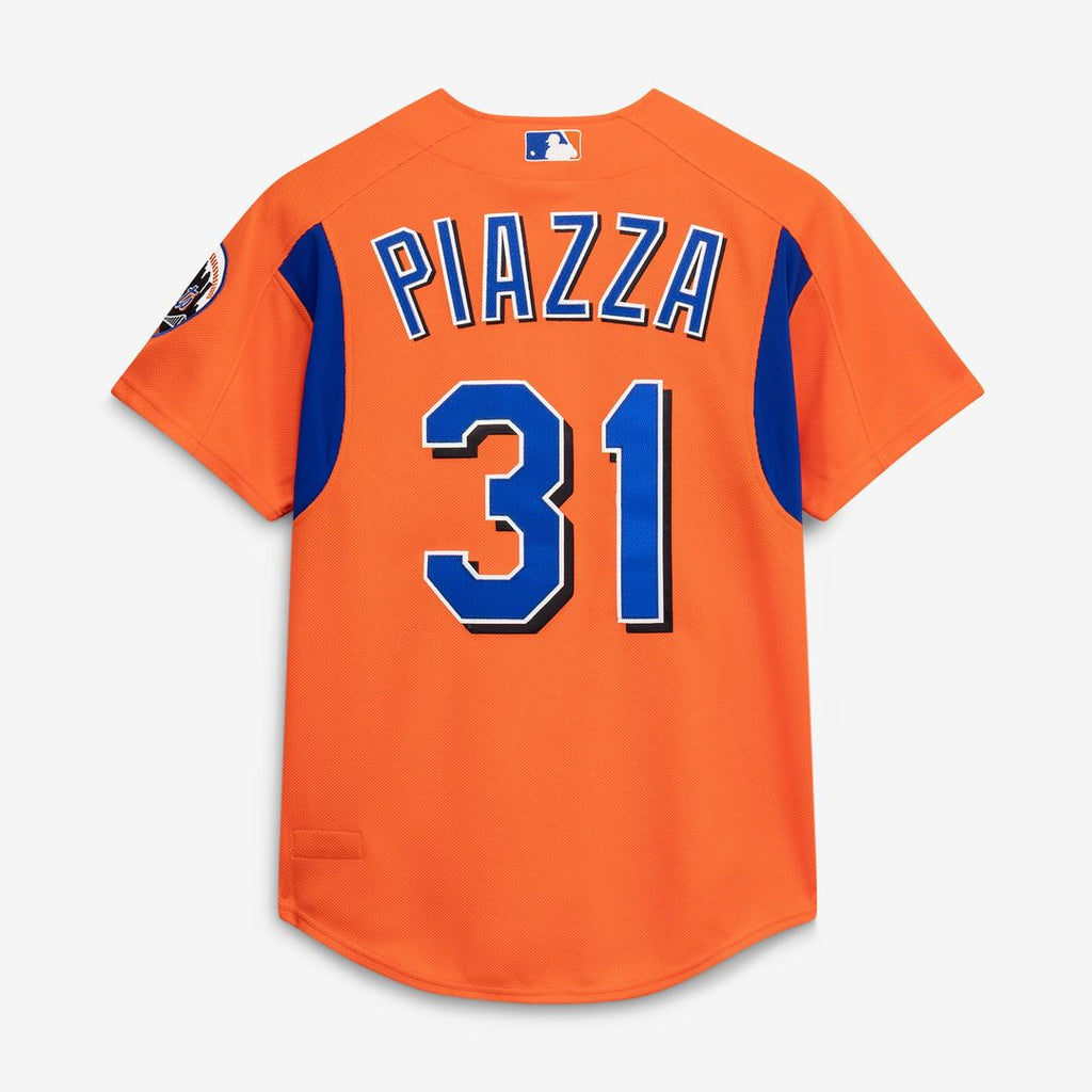Men's New York Mets Mike Piazza Orange Mesh Batting Practice Button-Up Jersey