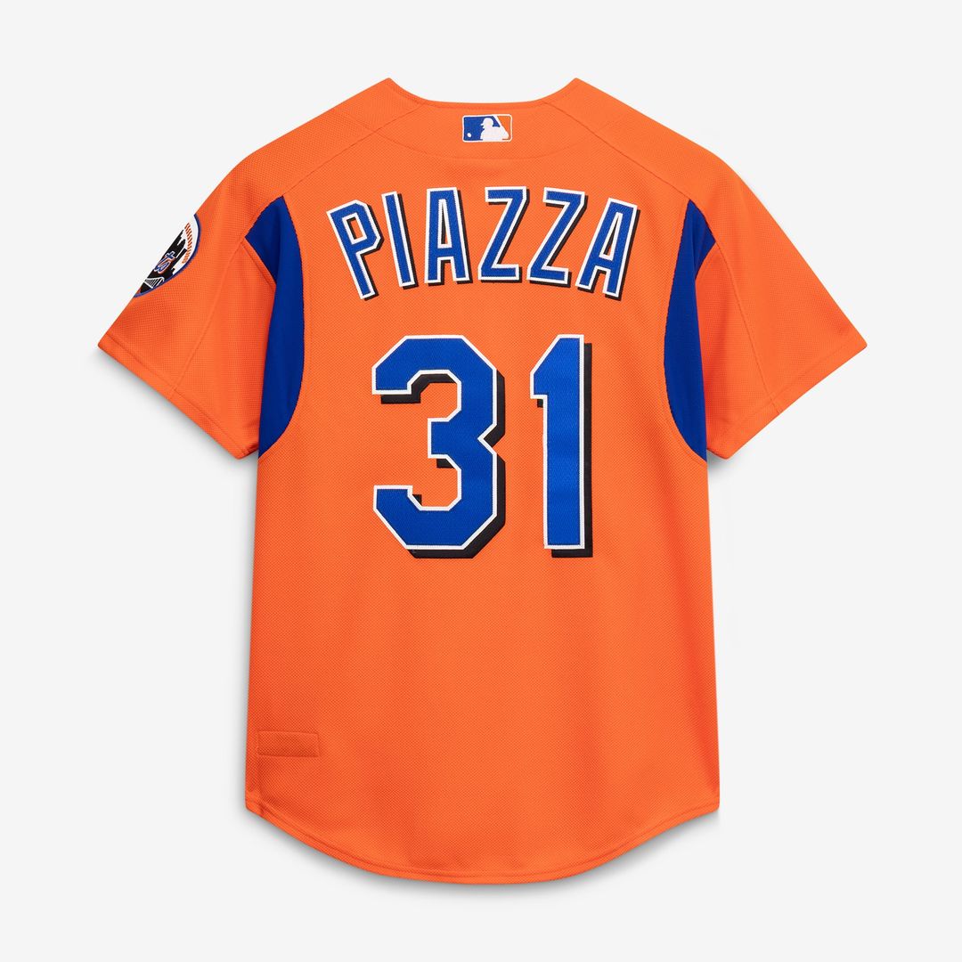 Men's New York Mets Mike Piazza Orange Mesh Batting Practice Button-Up Jersey