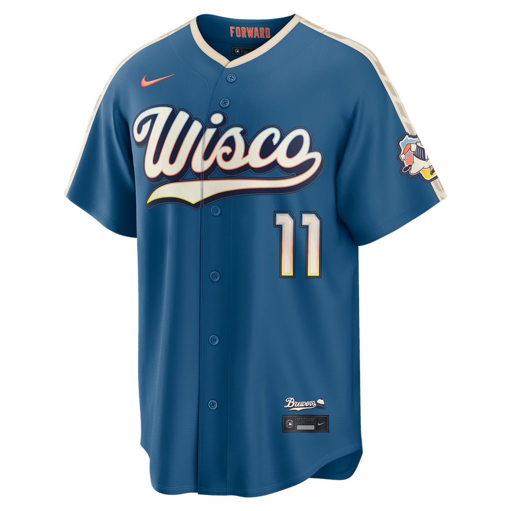 Men's Milwaukee Brewers Jackson Chourio Mineral Blue 2026 City Connect Stadium Jersey