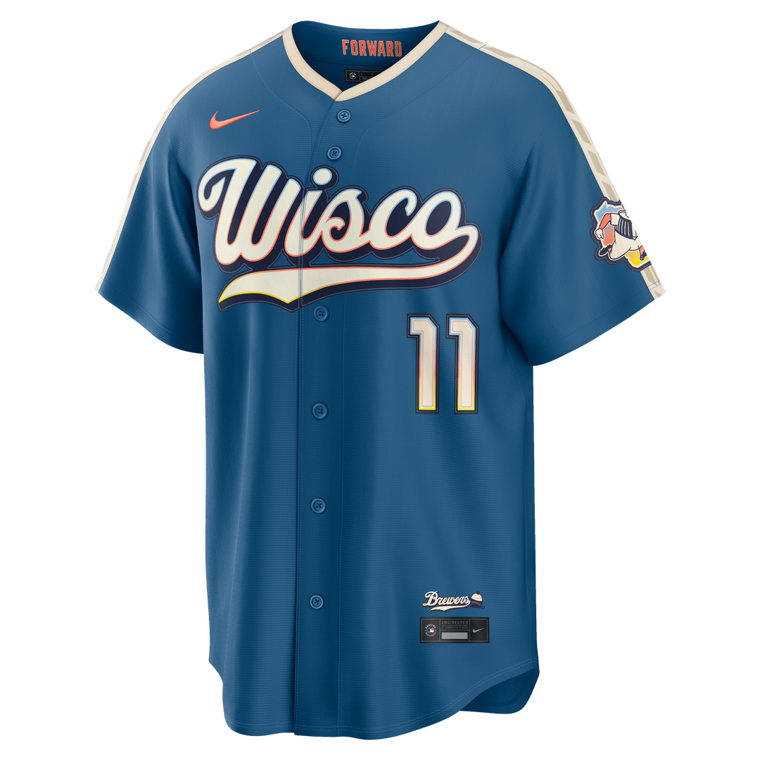 Men's Milwaukee Brewers Jackson Chourio Mineral Blue 2026 City Connect Stadium Jersey
