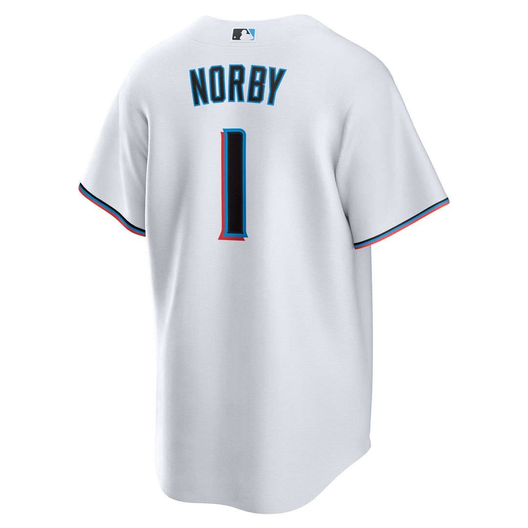 Men's Miami Marlins Connor Norby White Home Replica Jersey