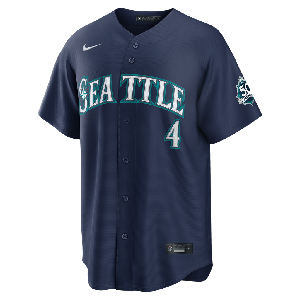 Men's Seattle Mariners Colt Emerson Navy Road 50th Season Anniversary Patch Stadium Jersey