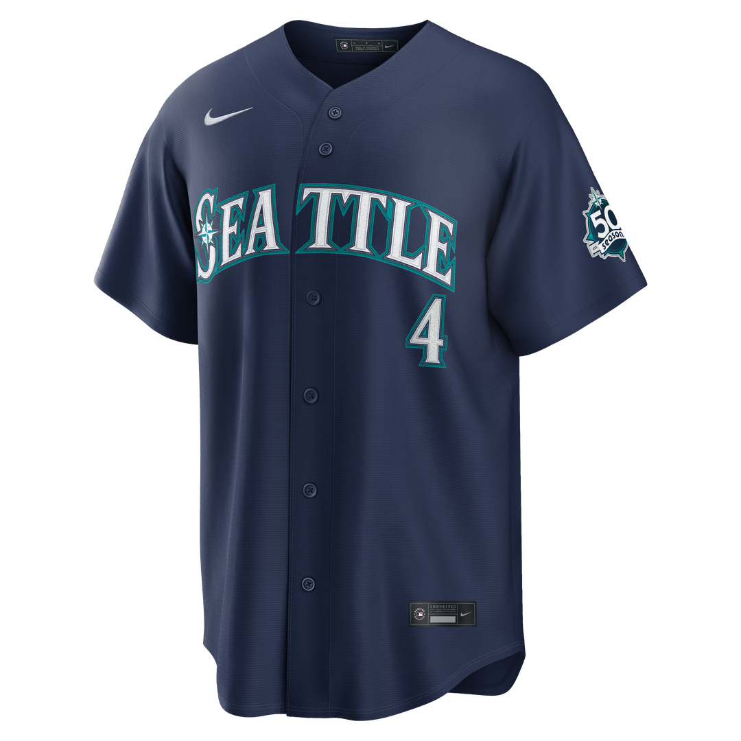 Men's Seattle Mariners Colt Emerson Navy Road 50th Season Anniversary Patch Stadium Jersey