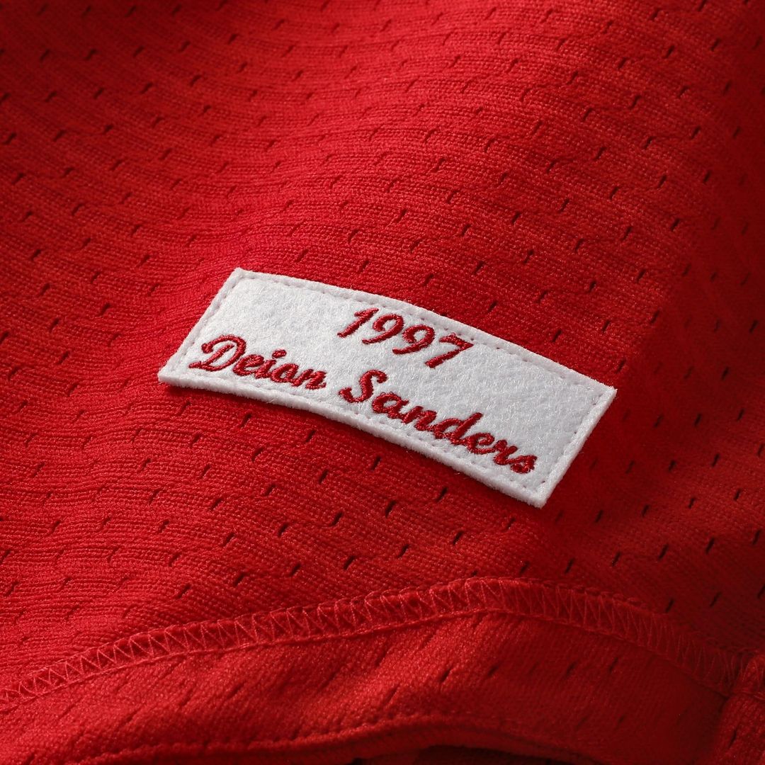 Men's Cincinnati Reds Deion Sanders Red Mesh Batting Practice Button-Up Jersey