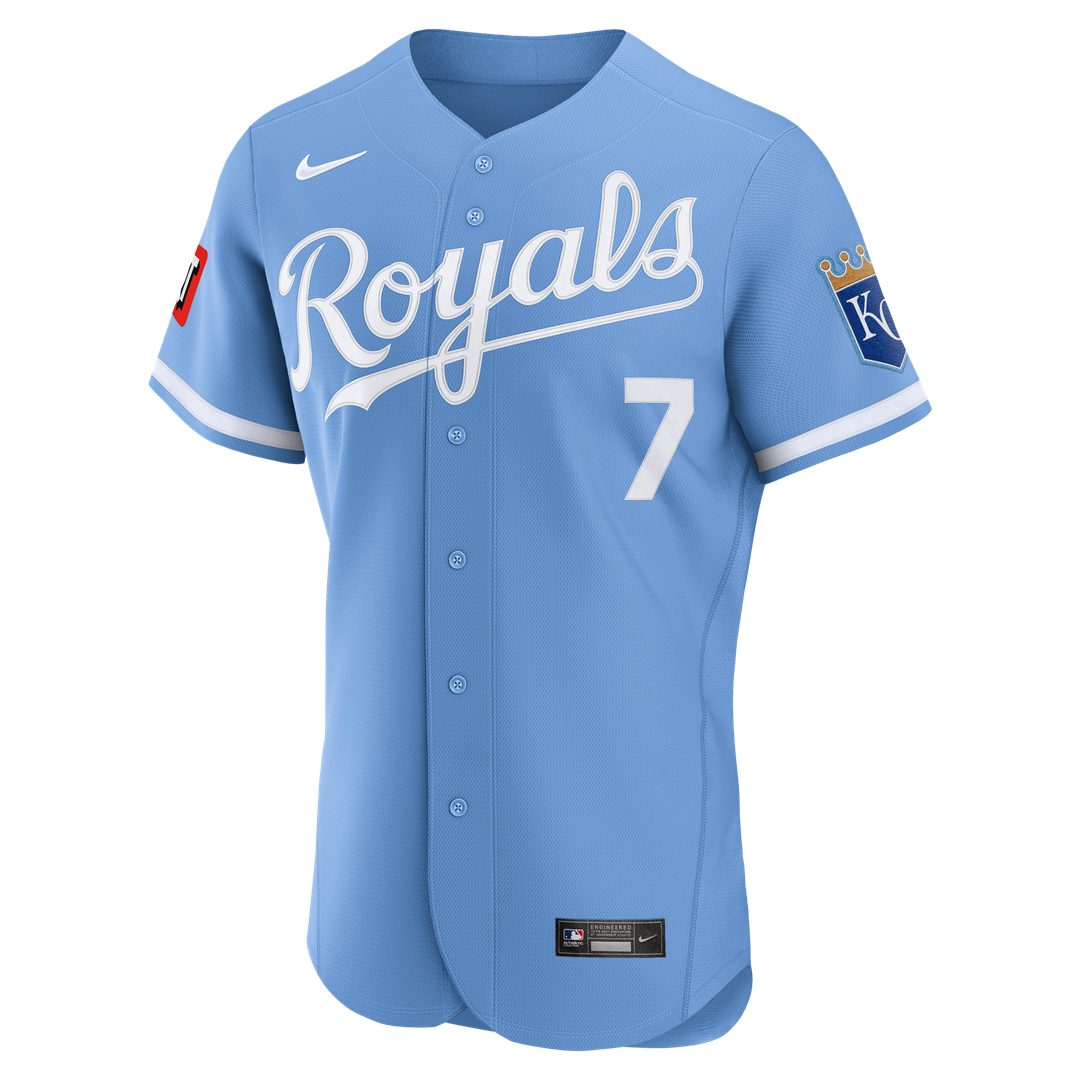 Men's Kansas City Royals Bobby Witt Jr. Light Blue Alternate Sponsor Patch Jersey
