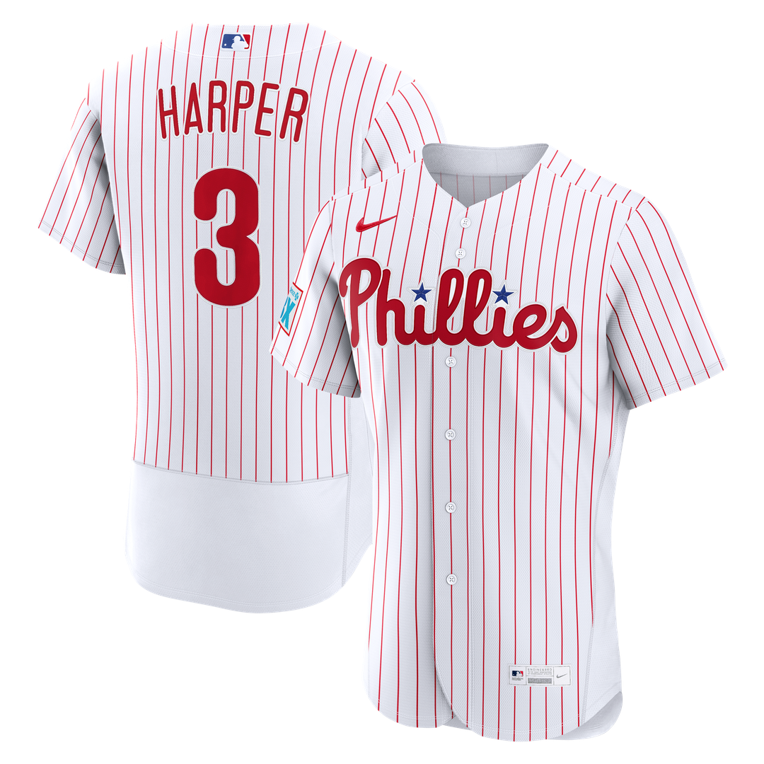 Men's Philadelphia Phillies Bryce Harper White Home Sponsor Patch Jersey