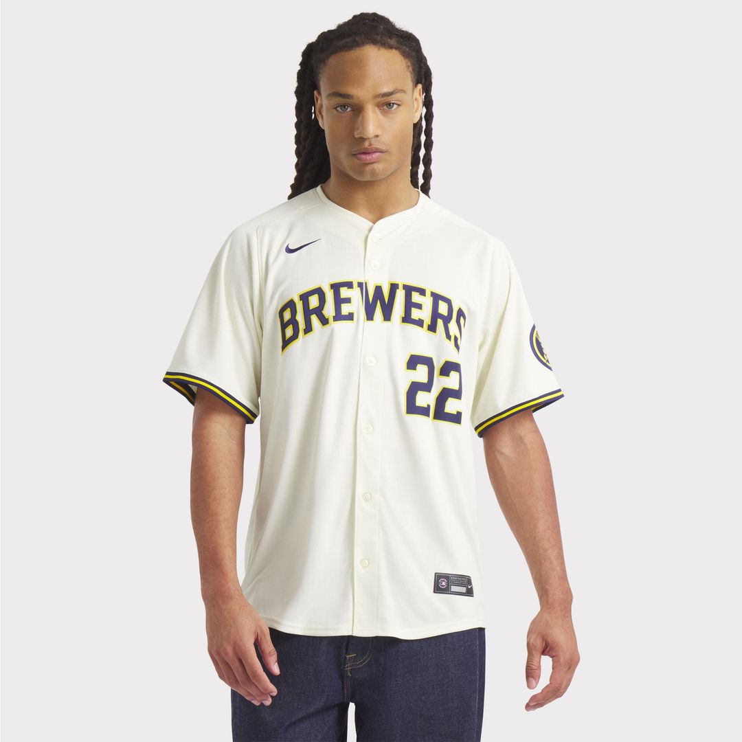 Men's Milwaukee Brewers Christian Yelich Cream Home Player Jersey