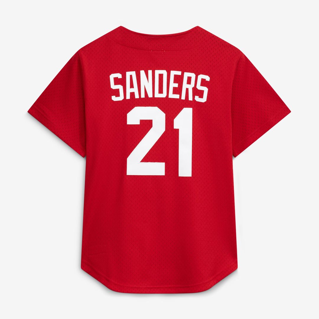Men's Cincinnati Reds Deion Sanders Red Mesh Batting Practice Button-Up Jersey
