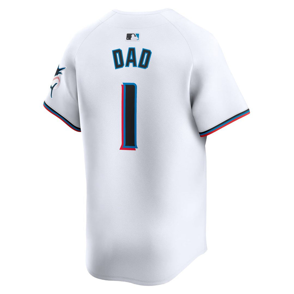 Men's Miami Marlins White #1 Dad Home Jersey