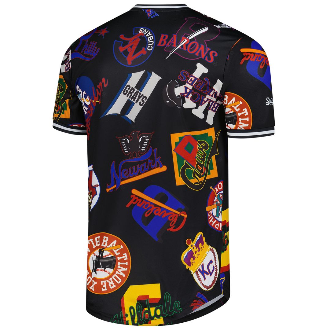 Men's Negro League Baseball Black Allover Print V-Neck Baseball Jersey