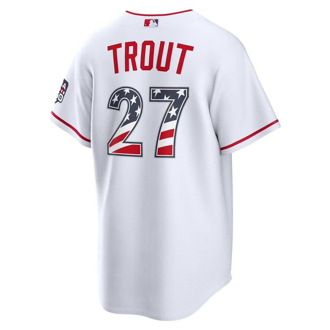 Fourth of July Men's Los Angeles Angels Mike Trout White USA 250 Stadium Jersey