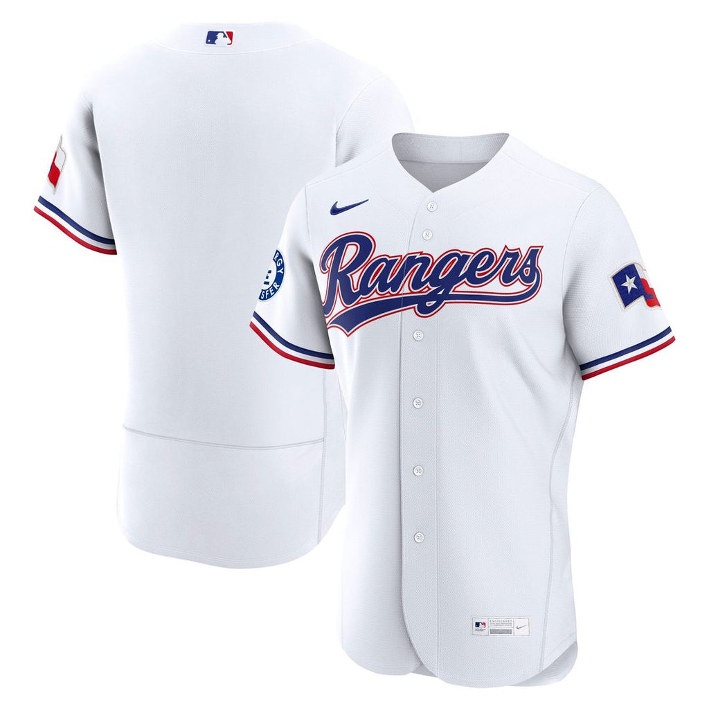 Men's Texas Rangers White Home Sponsor Patch Jersey