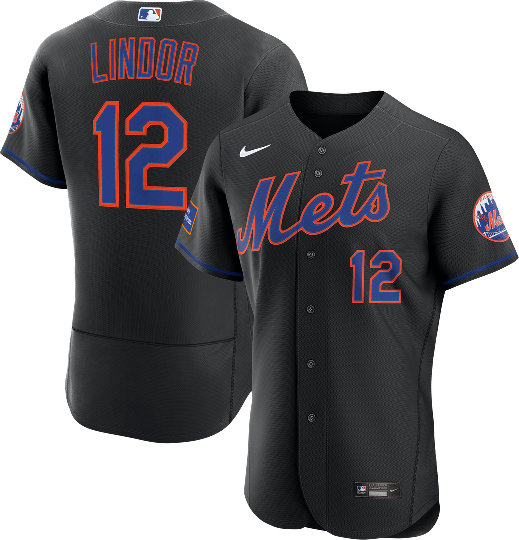 Men's New York Mets Francisco Lindor Black Alternate Sponsor Patch Jersey