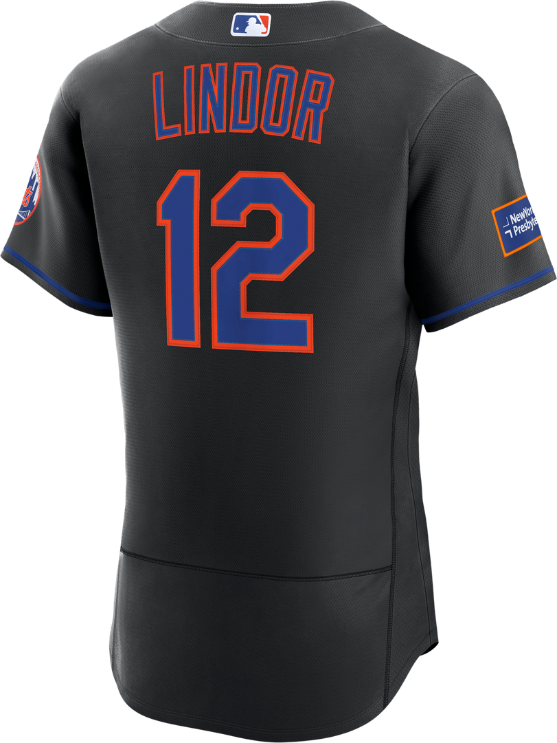 Men's New York Mets Francisco Lindor Black Alternate Sponsor Patch Jersey