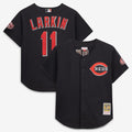 Men's Cincinnati Reds Barry Larkin Black Mesh Batting Practice Button-Up Jersey