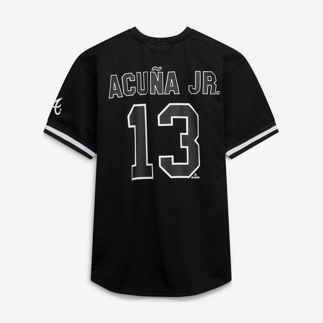 Men's Atlanta Braves Ronald Acuña Jr. Black/White Big & Tall Heavyweight Mesh Jersey