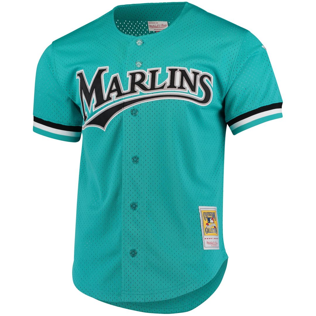 Men's Florida Marlins Andre Dawson Teal Mesh Batting Practice Button-Up Jersey