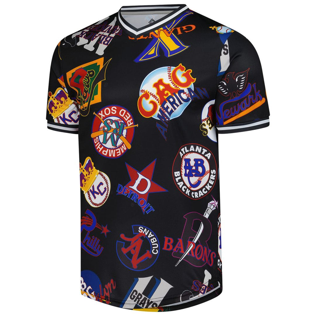 Men's Negro League Baseball Black Allover Print V-Neck Baseball Jersey