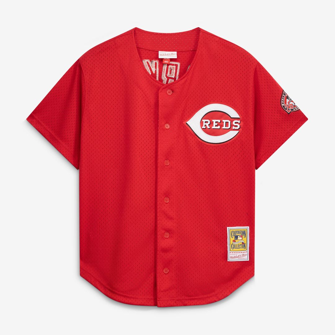 Men's Cincinnati Reds Barry Larkin Black Mesh Batting Practice Button-Up Jersey