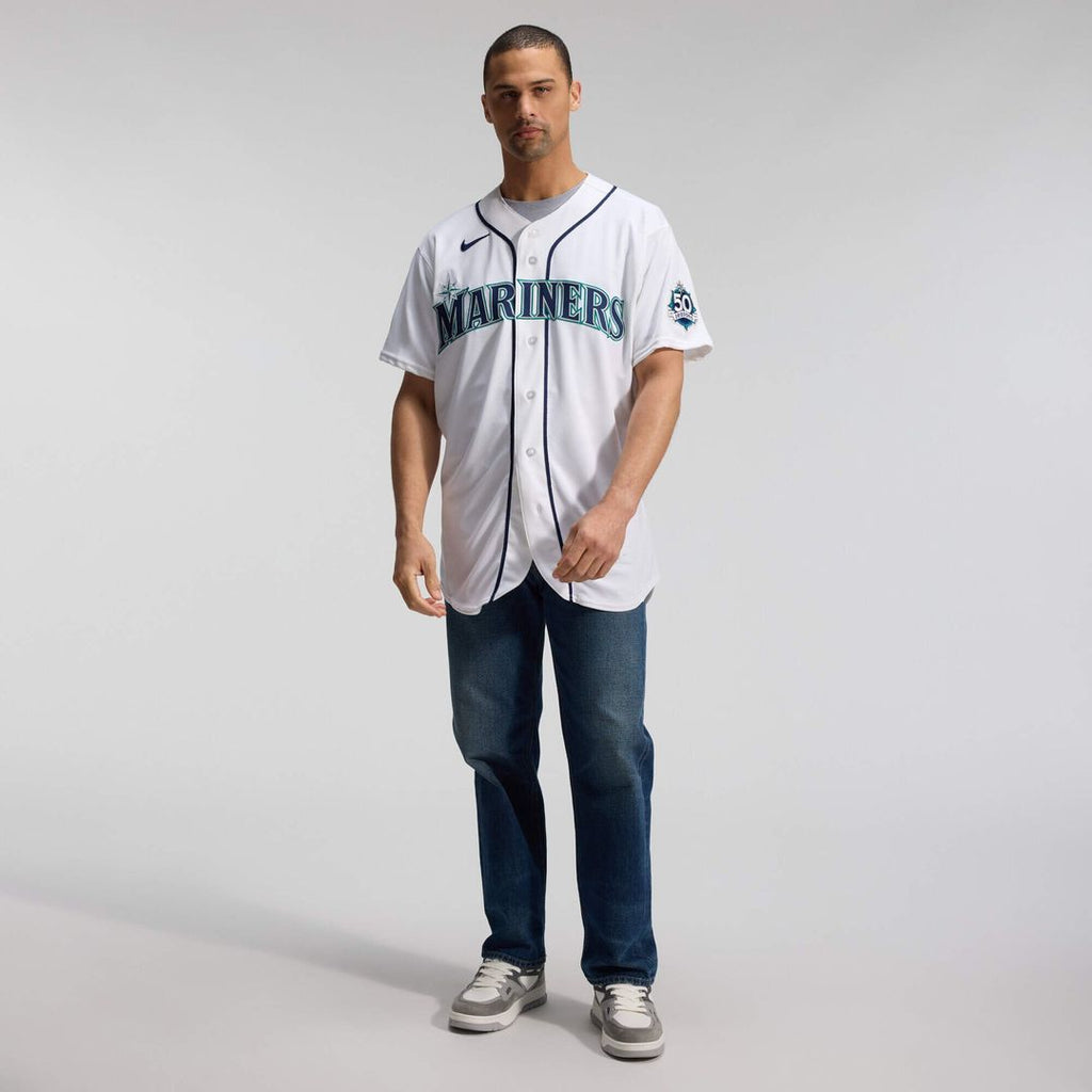 Men's Seattle Mariners White 50th Anniversary Patch Home Jersey