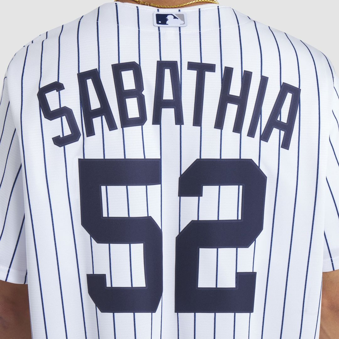 Men's New York Yankees CC Sabathia White 2025 Baseball Hall of Fame Name & Number Retired Replica Jersey